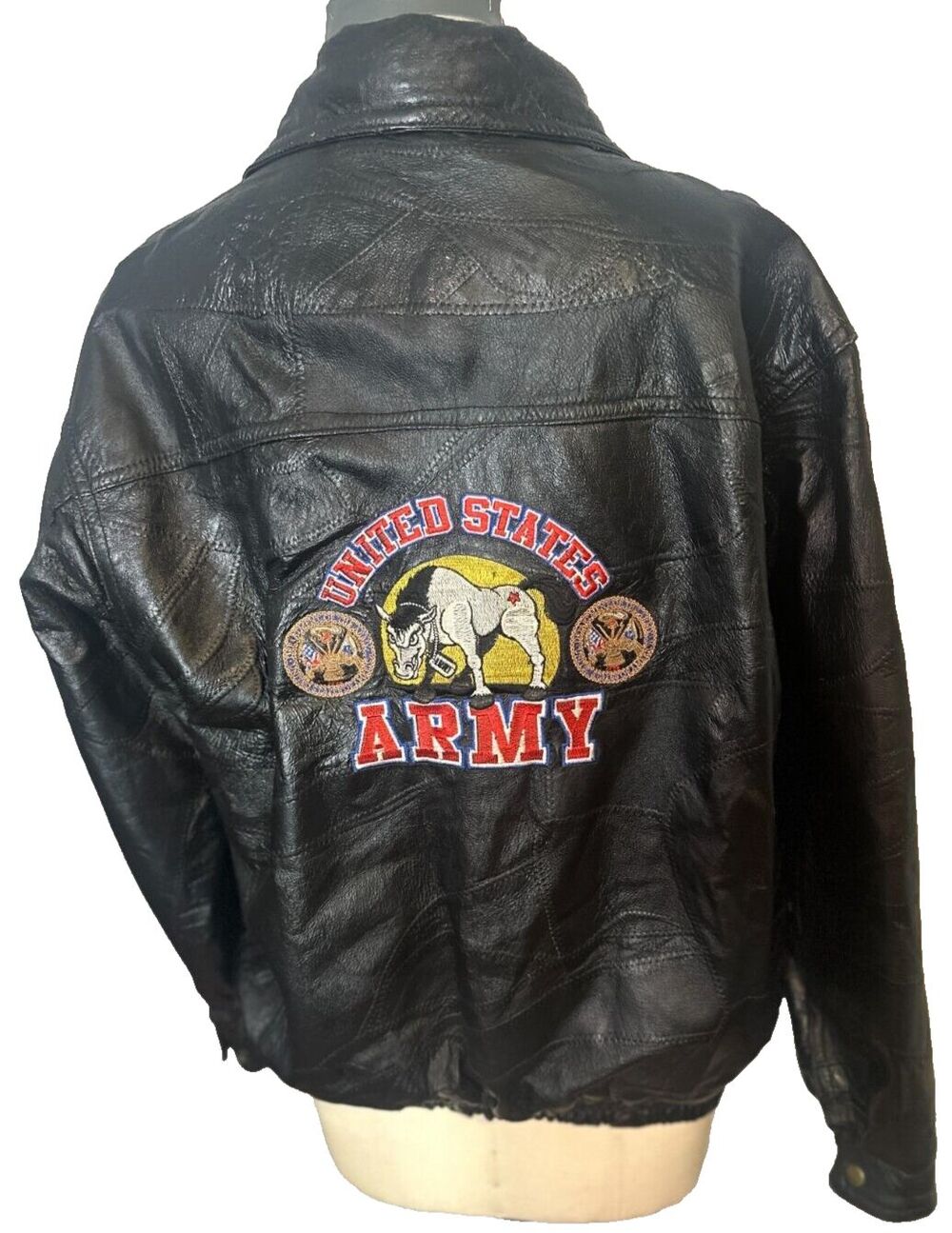 Vintage United States Army Military Leather Patchwork Jacket Men’s Sz Large 1990